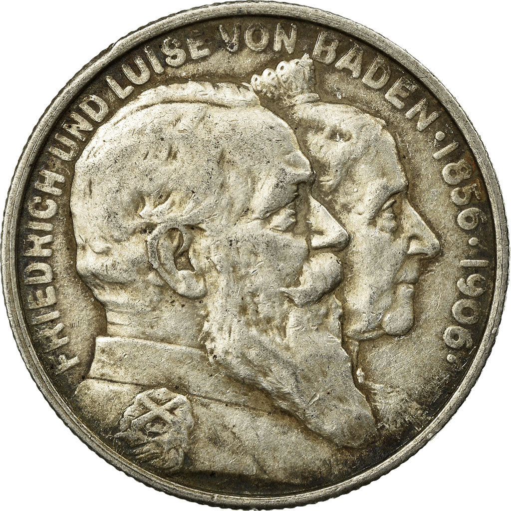 Coin, German States, BADEN, Friedrich I, 2 Mark, 1906, EF(40-45), Silver, KM:276