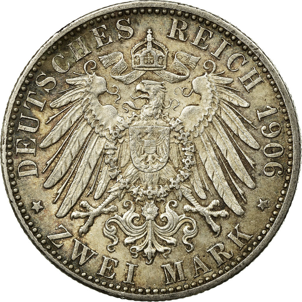 Coin, German States, BADEN, Friedrich I, 2 Mark, 1906, EF(40-45), Silver, KM:276