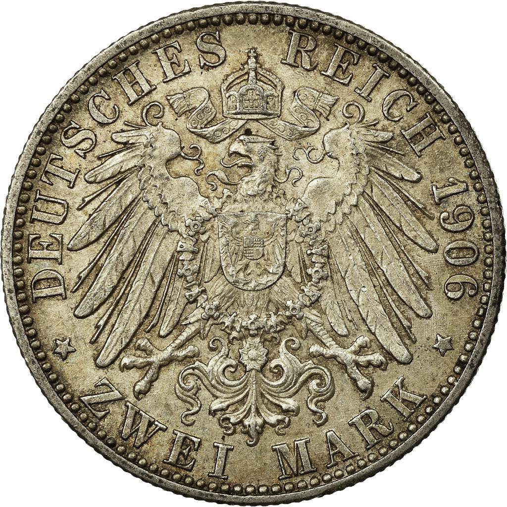 Coin, German States, BADEN, Friedrich I, 2 Mark, 1906, AU(50-53), Silver, KM:276