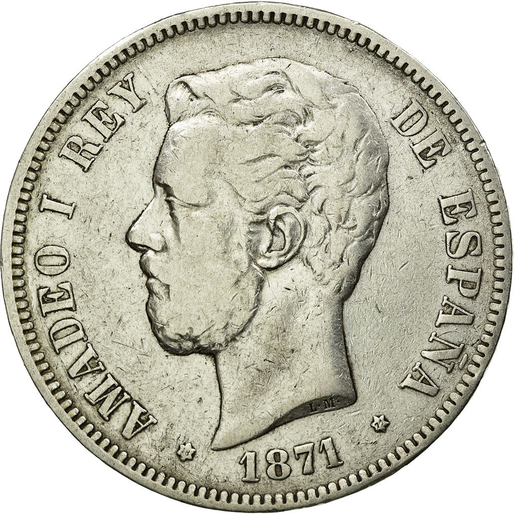 Monnaie, Espagne, Amadeao I, 5 Pesetas, 1871, Madrid, TB+, Argent, KM:666