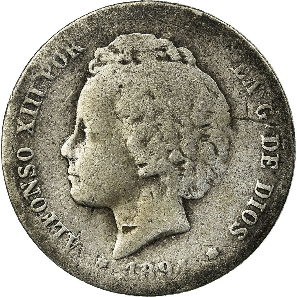 Moneda, España, Alfonso XIII, Peseta, 1894, BC+, Plata, KM:702