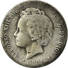 Moneda, España, Alfonso XIII, Peseta, 1894, BC+, Plata, KM:702