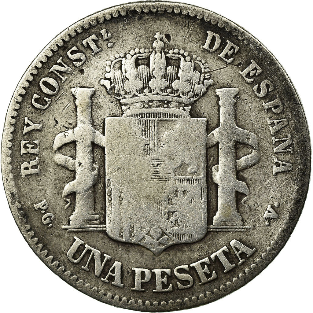 Moneda, España, Alfonso XIII, Peseta, 1894, BC+, Plata, KM:702