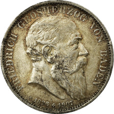 Moneta, Stati tedeschi, BADEN, Friedrich I, 5 Mark, 1907, BB+, Argento, KM:279