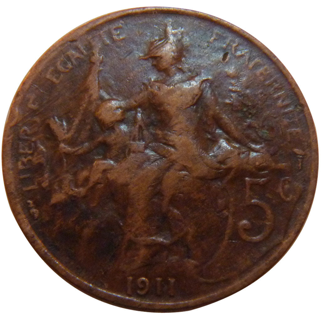 FRANCE, Dupuis, 5 Centimes, 1911, Paris, KM #842, VF(30-35), Bronze, 25.1,...