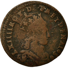 Moneta, Francia, Louis XIV, Liard de France, 1656, Pont-de-l'Arche, MB, Rame