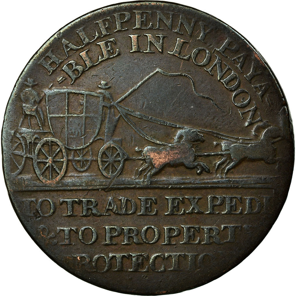 Coin, Great Britain, Middlesex, Mail coach, Halfpenny Token, VF(30-35), Copper