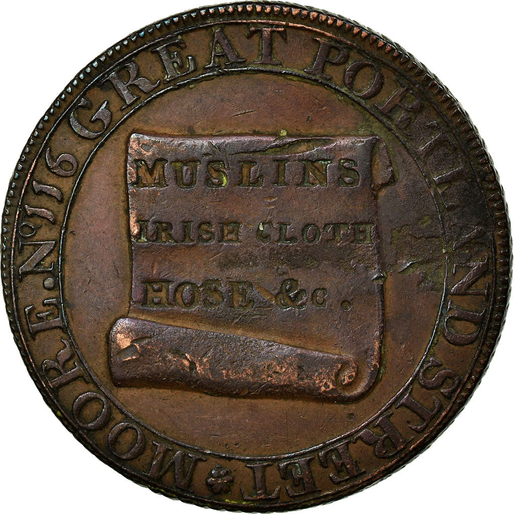 Münze, Großbritannien, Middlesex, J Moore, Halfpenny Token, 1795, SS, Kupfer