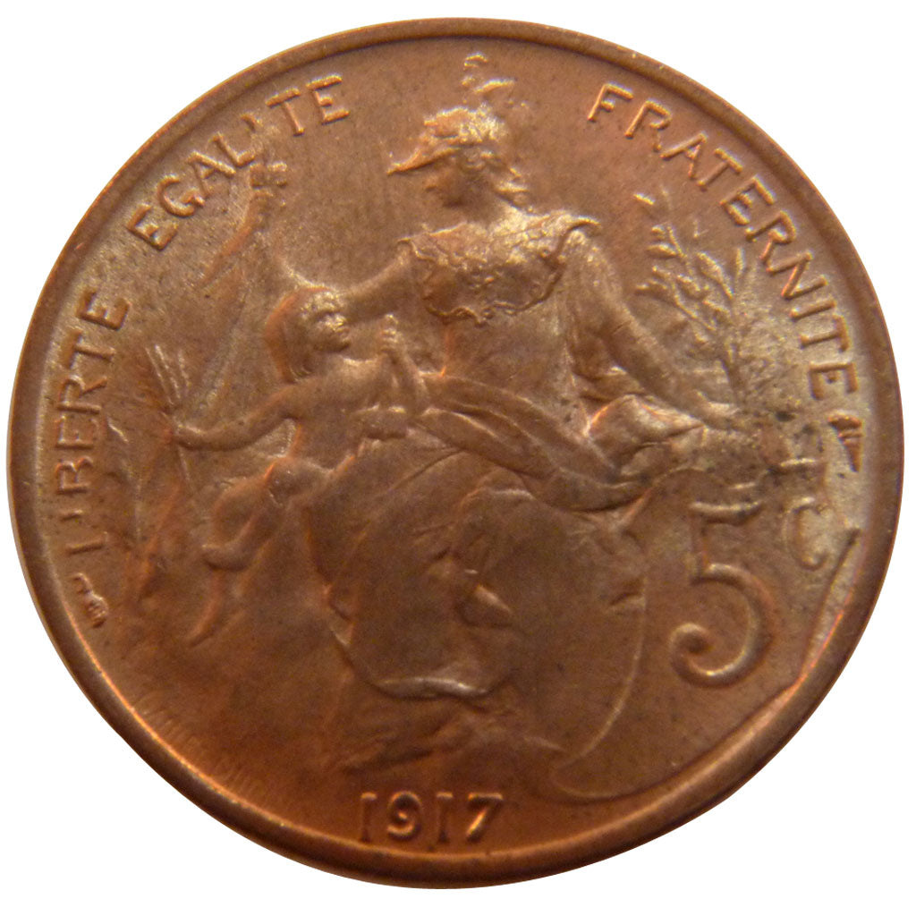 FRANCE, Dupuis, 5 Centimes, 1917, Paris, KM #842, MS(60-62), Bronze, 25.1,...