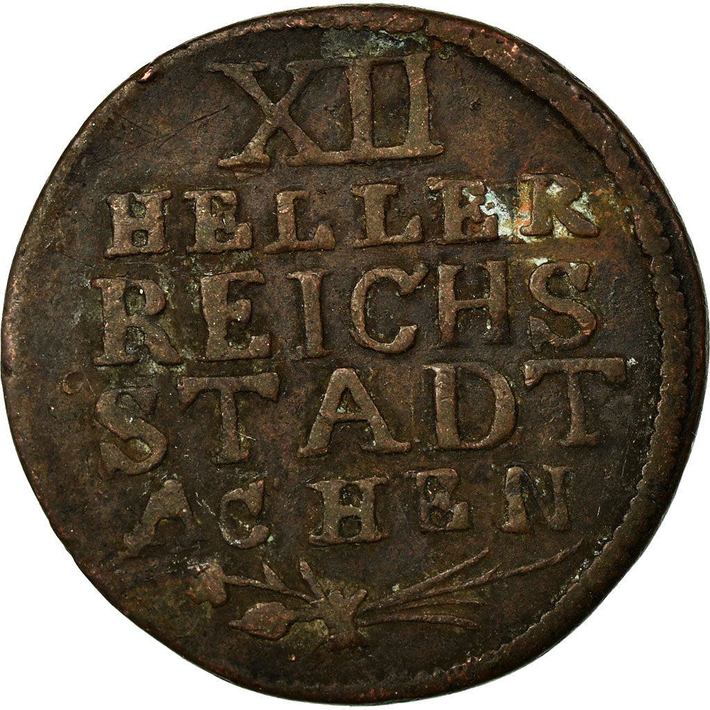 Coin, German States, AACHEN, 12 Heller, 1792, VF(20-25), Copper, KM:51
