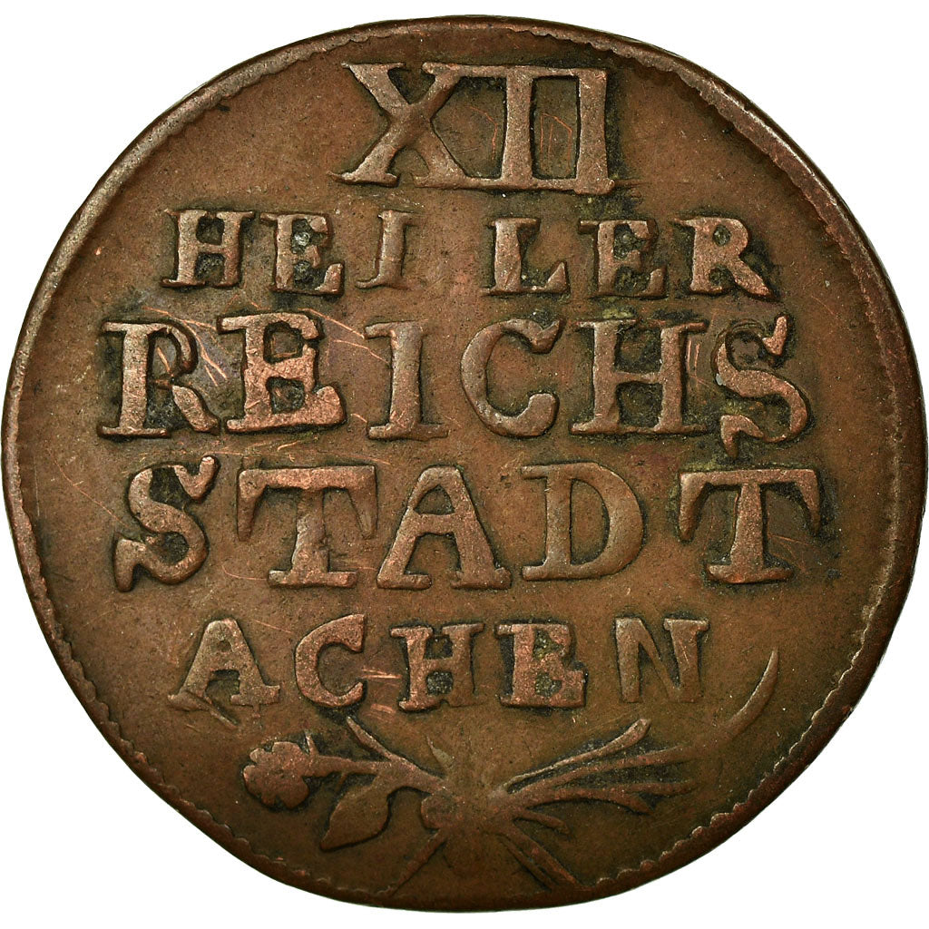 Moeda, Estados Alemães, AACHEN, 12 Heller, 1792, VF(30-35), Cobre, KM:51