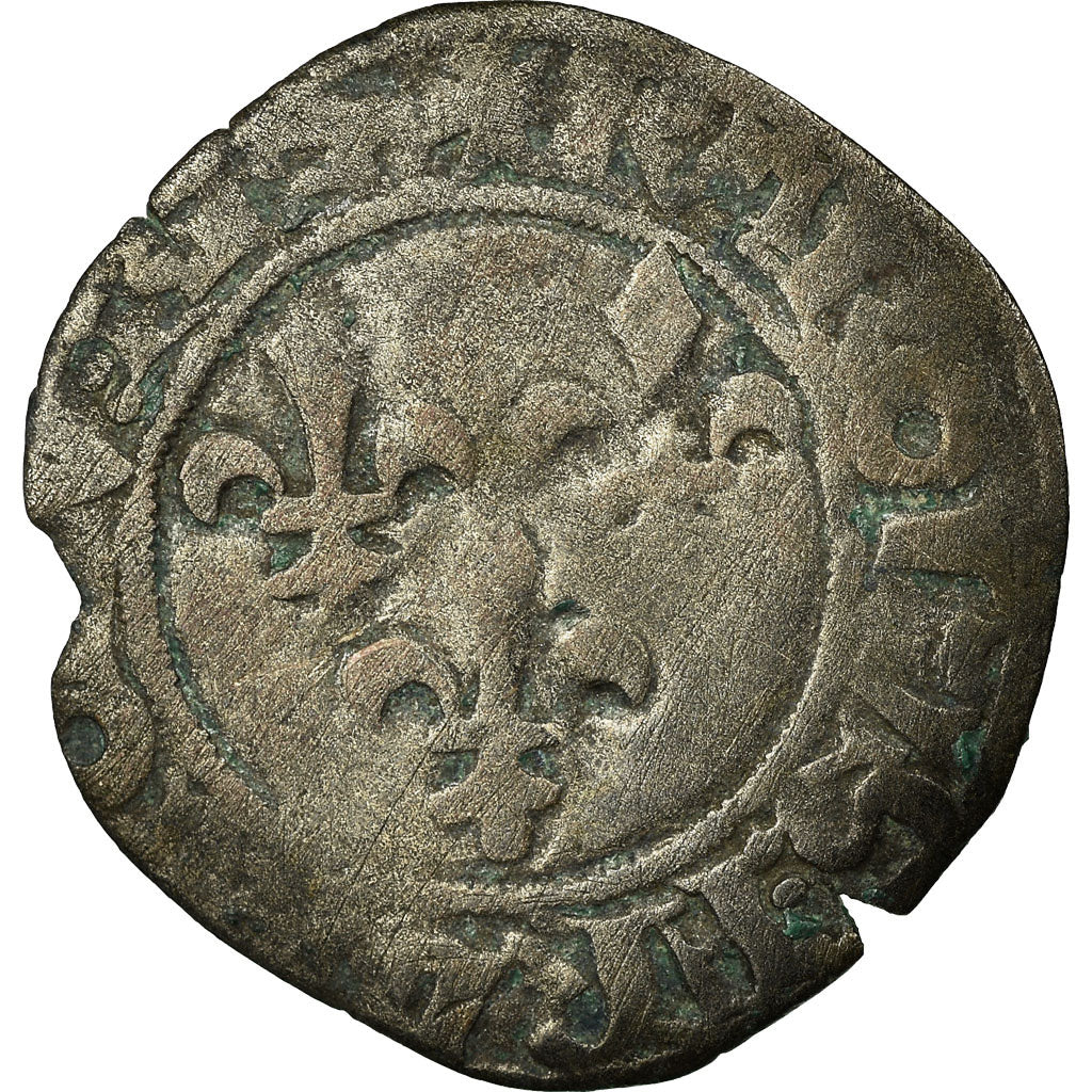 Moneda, Francia, Charles VI, Double Tournois, Uncertain Mint, BC+, Vellón