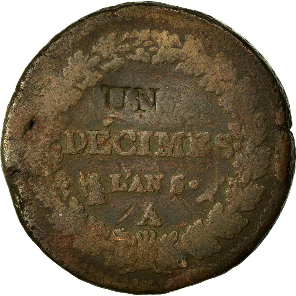 Munten, Frankrijk, Dupré, Decime, 1797, Paris, ZG, Bronze, Gadoury:186
