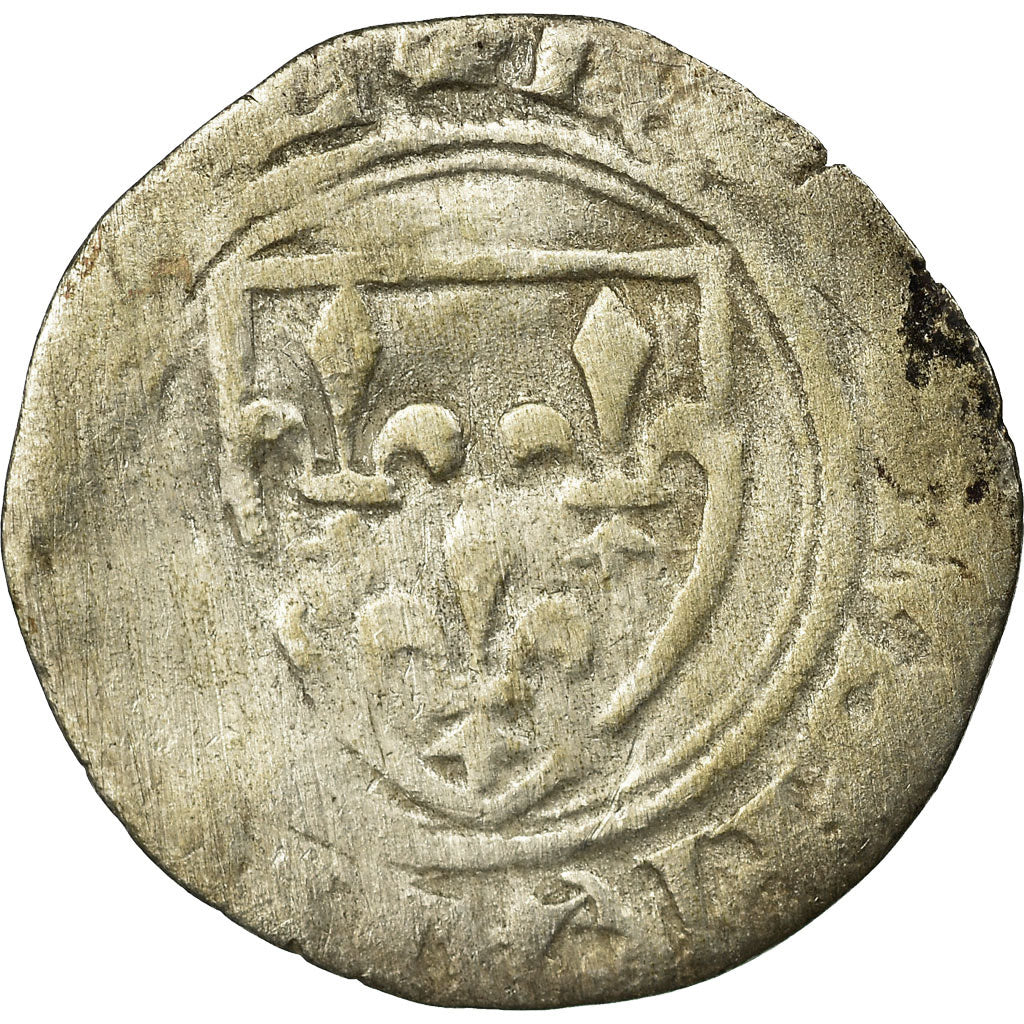 Moneta, Francia, Charles VI, Demi Blanc Guénar, Romans, B+, Biglione