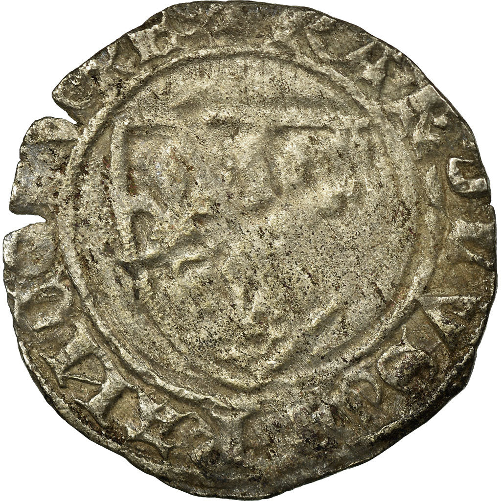 Moneta, Francja, Charles VI, Demi Blanc Guénar, Undated, Troyes, VF(20-25)