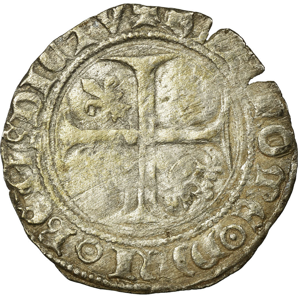 Moneta, Francja, Charles VI, Demi Blanc Guénar, Undated, Troyes, VF(20-25)