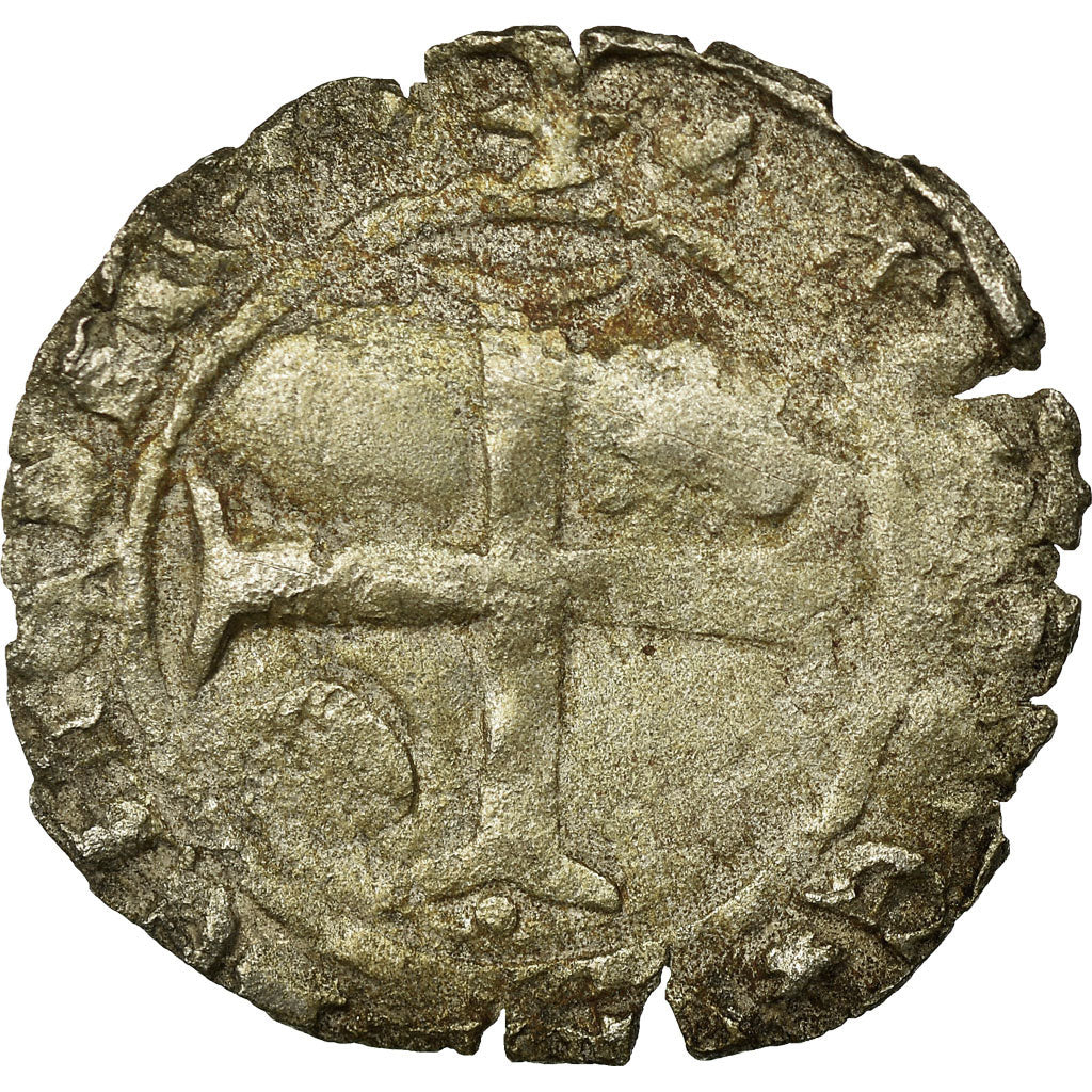 Monnaie, France, Duc de Bourgogne, Demi Blanc Guénar, 1418-19, Troyes, TB