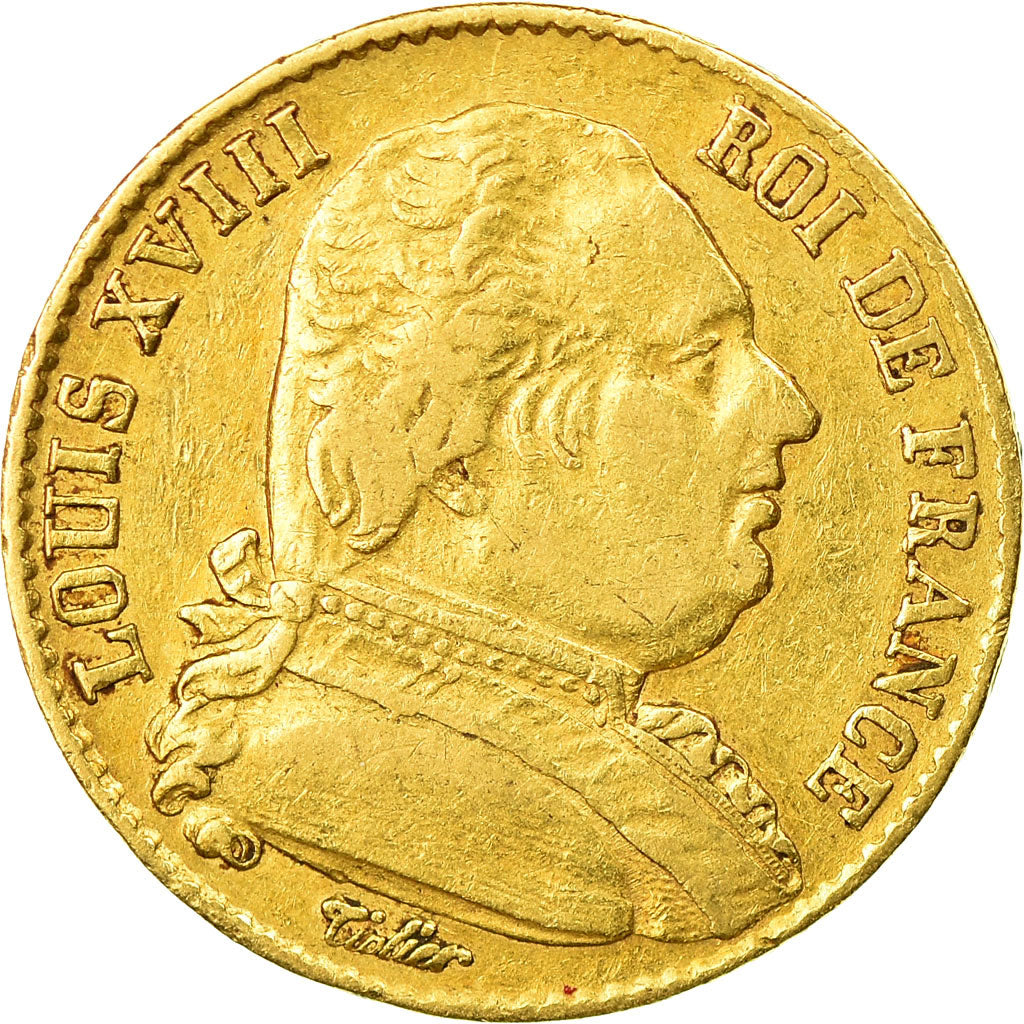 Moneda, Francia, Louis XVIII, 20 Francs, 1814, Paris, BC+, Oro, KM:706.1