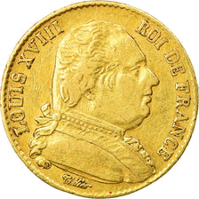 Moneda, Francia, Louis XVIII, 20 Francs, 1814, Paris, BC+, Oro, KM:706.1