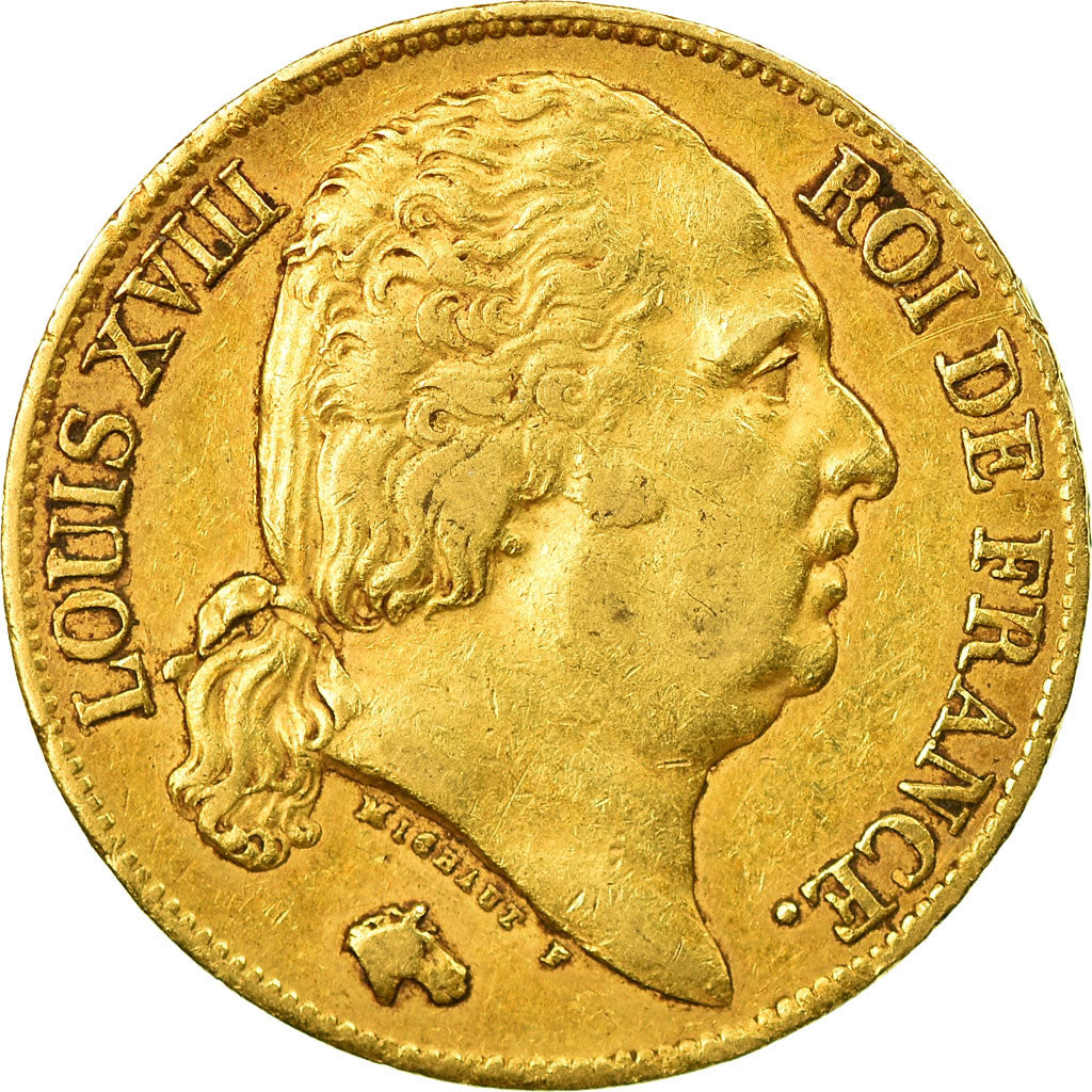 Munten, Frankrijk, Louis XVIII, 20 Francs, 1818, Paris, ZF, Goud, KM:712.1