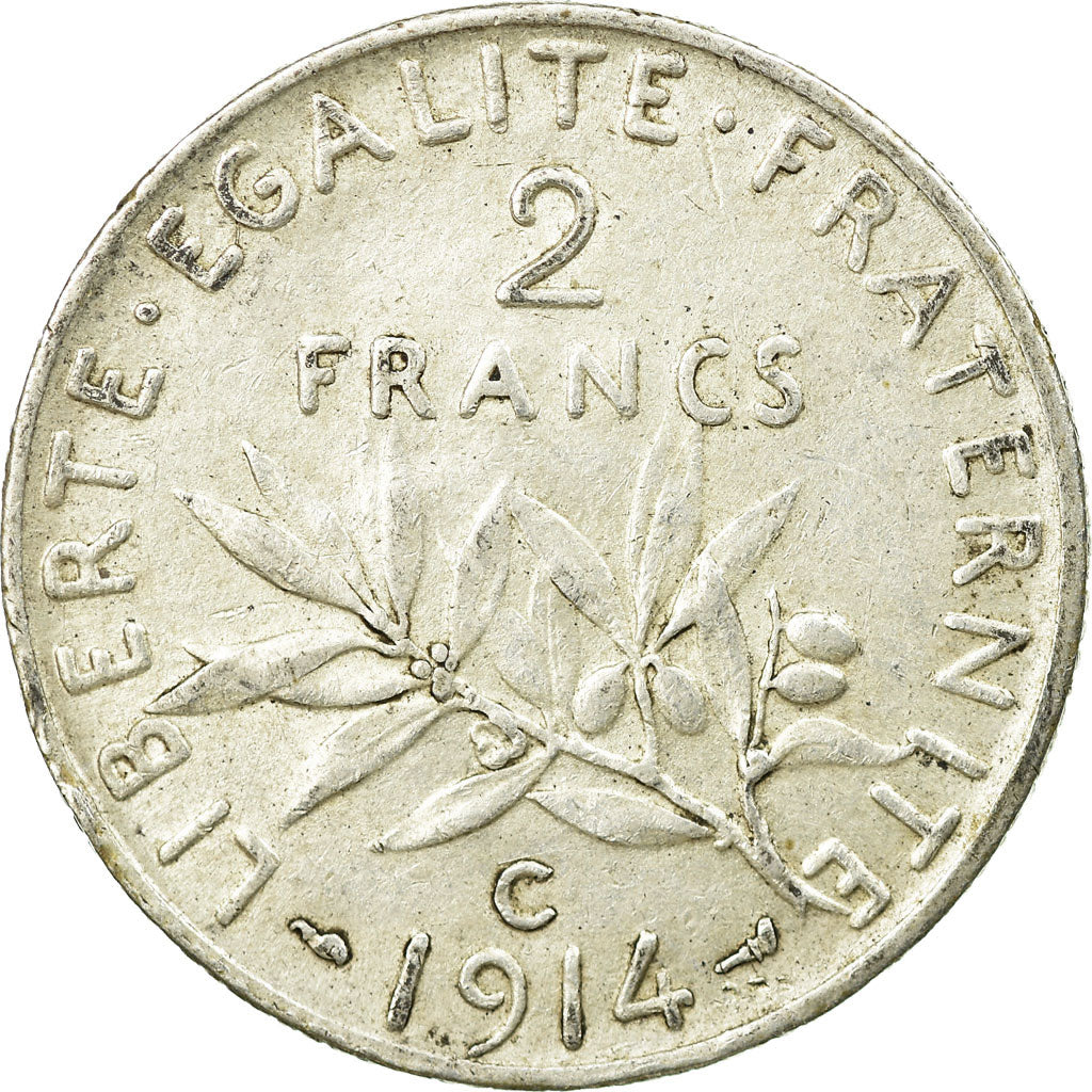 Coin, France, Semeuse, 2 Francs, 1914, Castelsarrasin, AU(50-53), Silver