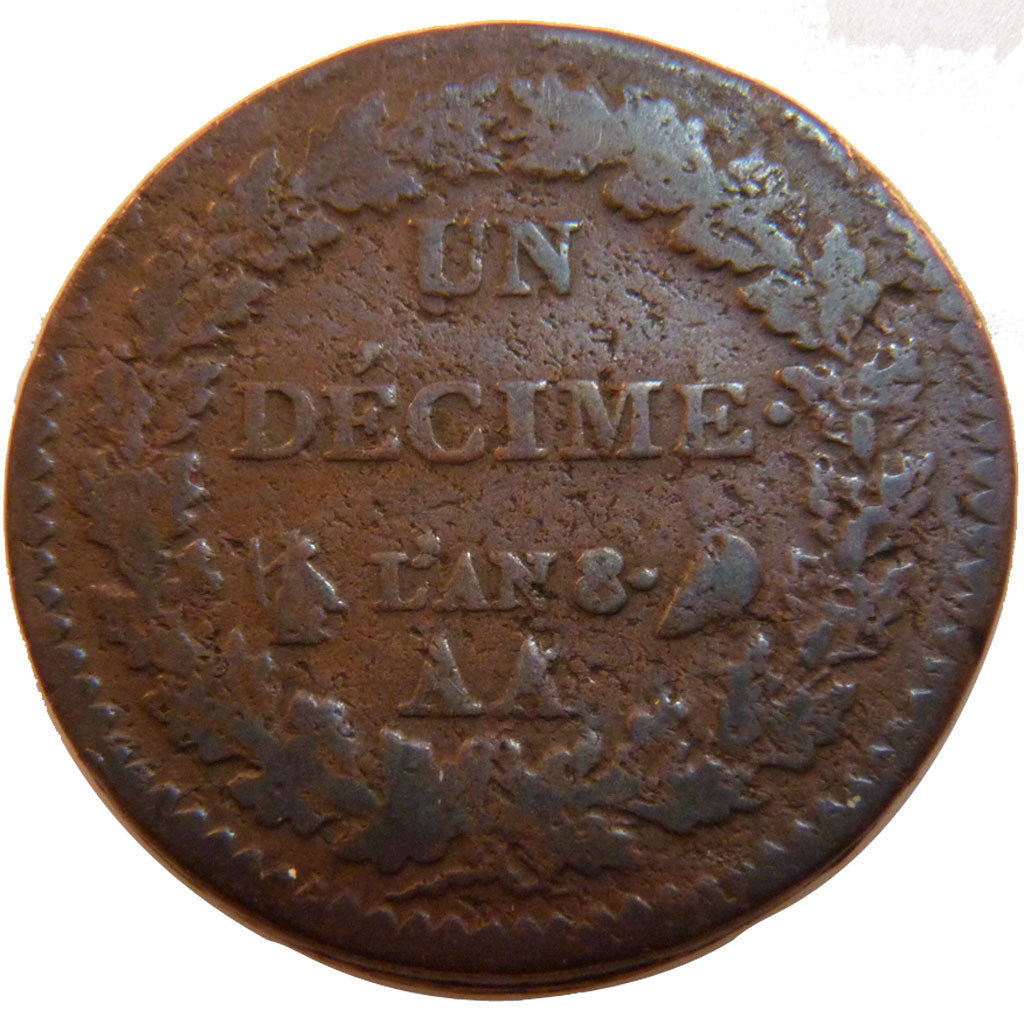 FRANCE, 1 Décime, 1800, Metz, F(12-15), Bronze, Gadoury #187a, 15.90