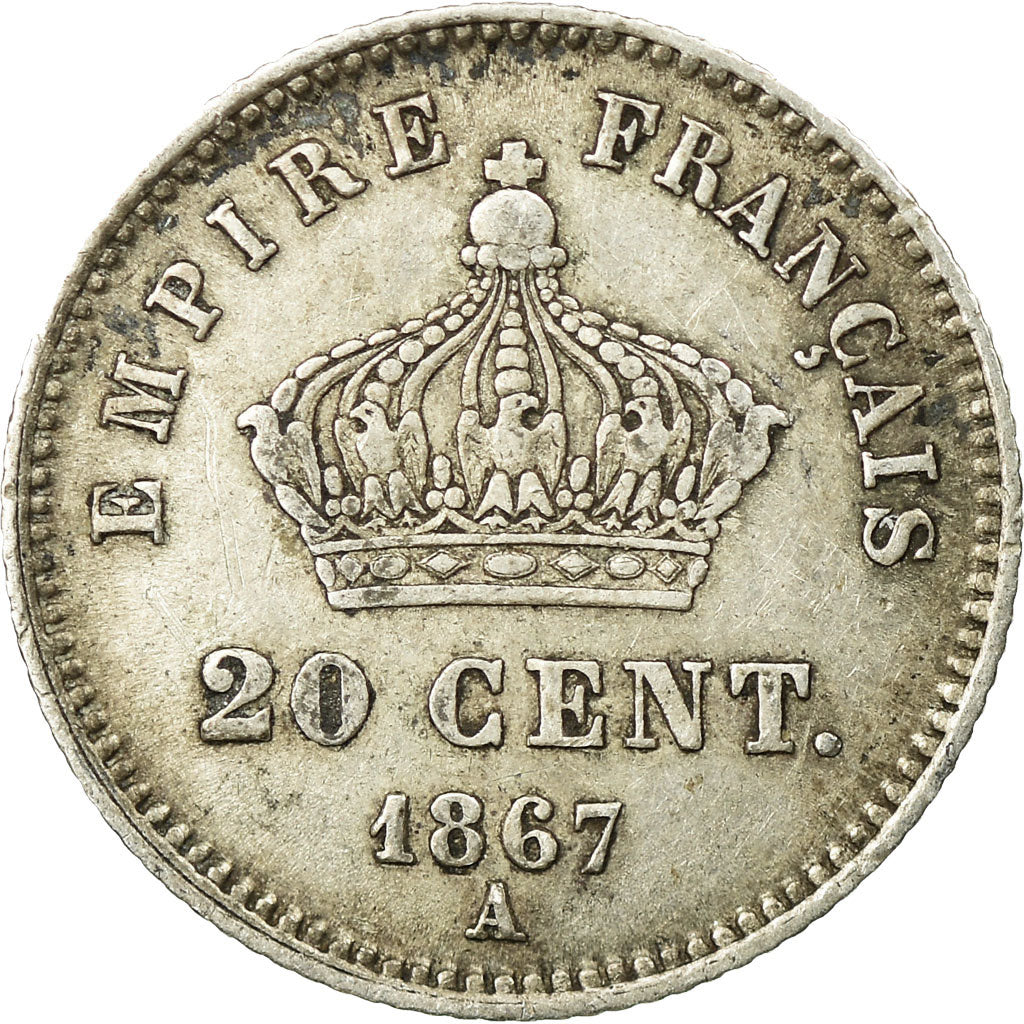 Coin, France, Napoleon III, 20 Centimes, 1867, Paris, VF(30-35), Silver