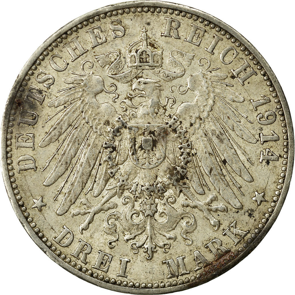 Coin, German States, WURTTEMBERG, Wilhelm II, 3 Mark, 1914, Freudenstadt