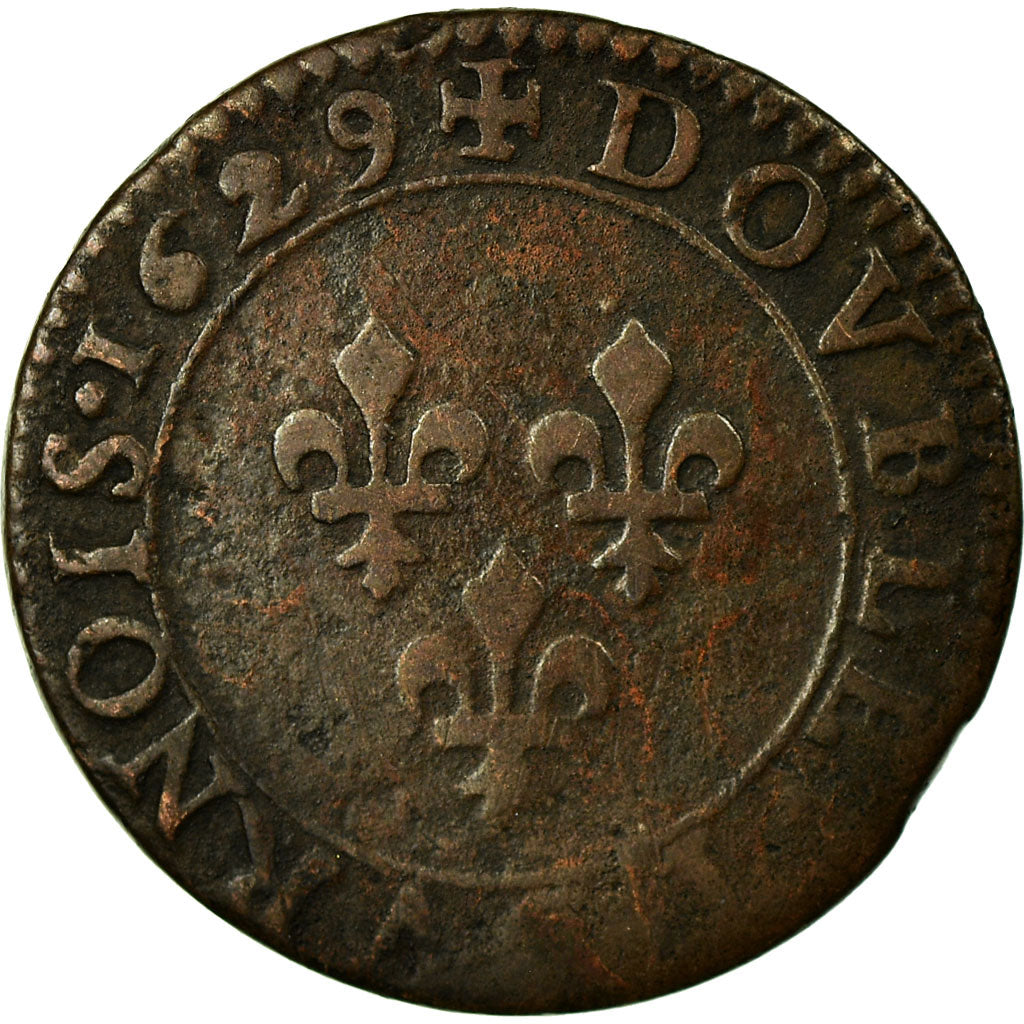 Münze, Frankreich, Louis XIII, Double Tournois, 1629, Paris, S+, Kupfer