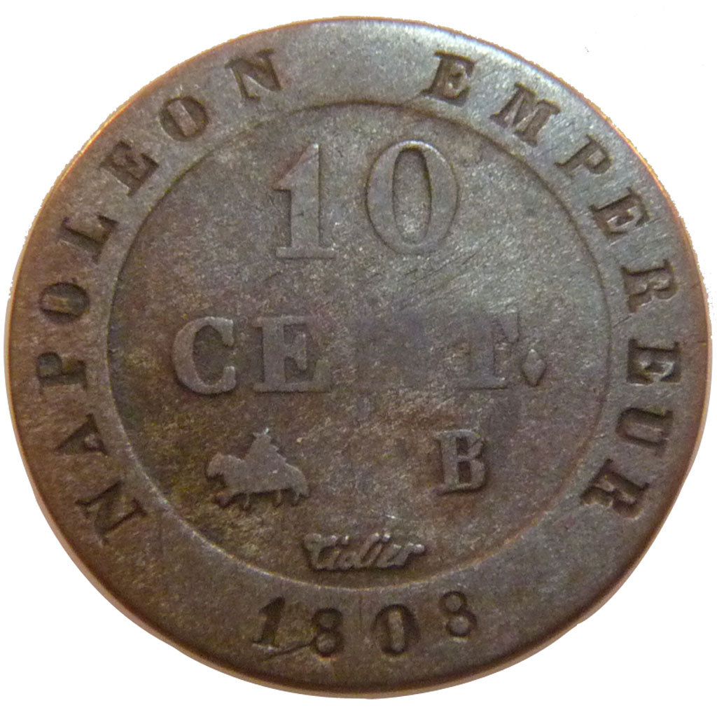 FRANCE, Napoléon I, 10 Centimes, 1808, Rouen, KM #676.2, VF(20-25), Billon, G...