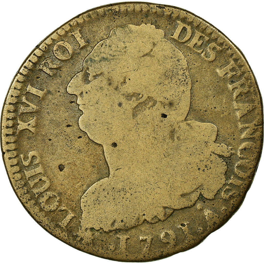 Coin, France, Louis XVI, 2 Sols, 1791, Paris, F(12-15), Bronze, KM:603.1