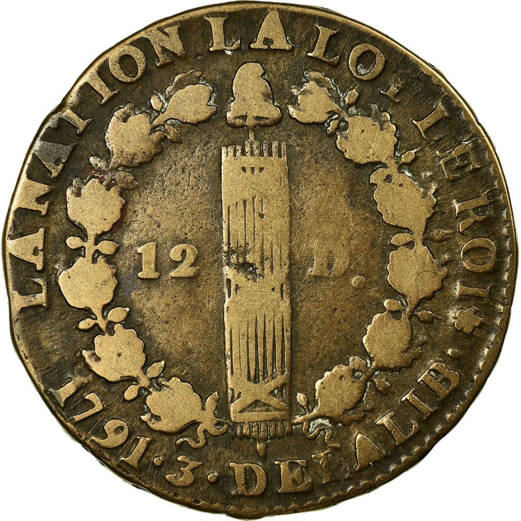 Munten, Frankrijk, Louis XVI, 12 Deniers, 1791, Paris, FR, Bronze, Gadoury:15