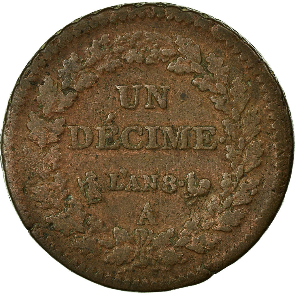 Moeda, França, Dupré, Decime, AN 8, Paris, VF(20-25), Bronze, KM:644.1