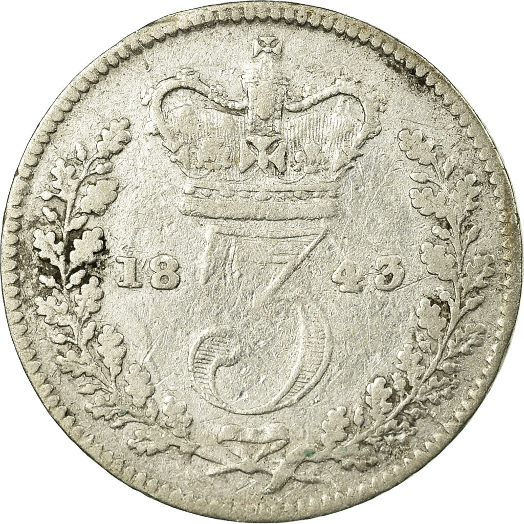 Coin, Great Britain, Victoria, 3 Pence, 1843, VF(20-25), Silver, KM:730