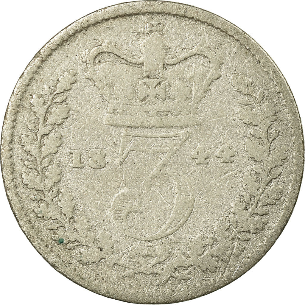 Coin, Great Britain, Victoria, 3 Pence, 1844, F(12-15), Silver, KM:730