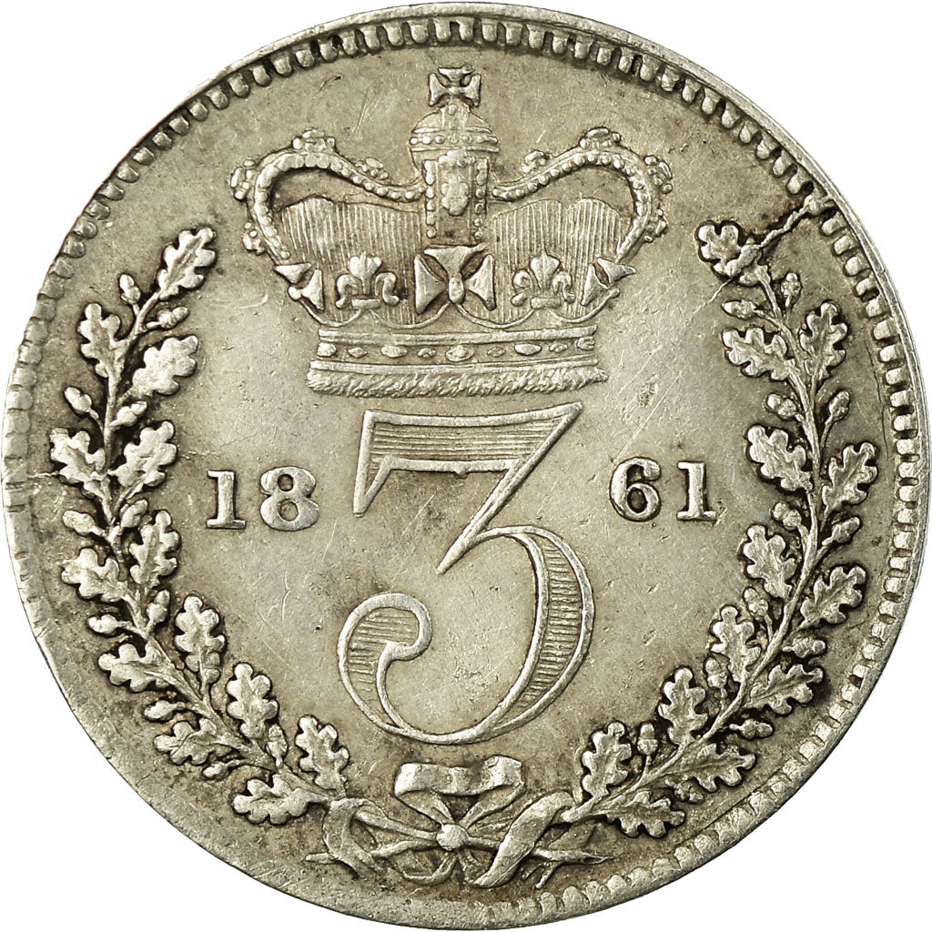 Coin, Great Britain, Victoria, 3 Pence, 1861, AU(50-53), Silver, KM:730