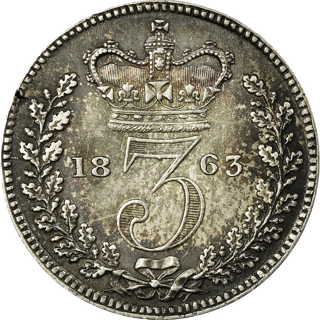 Coin, Great Britain, Victoria, 3 Pence, 1863, AU(50-53), Silver, KM:730