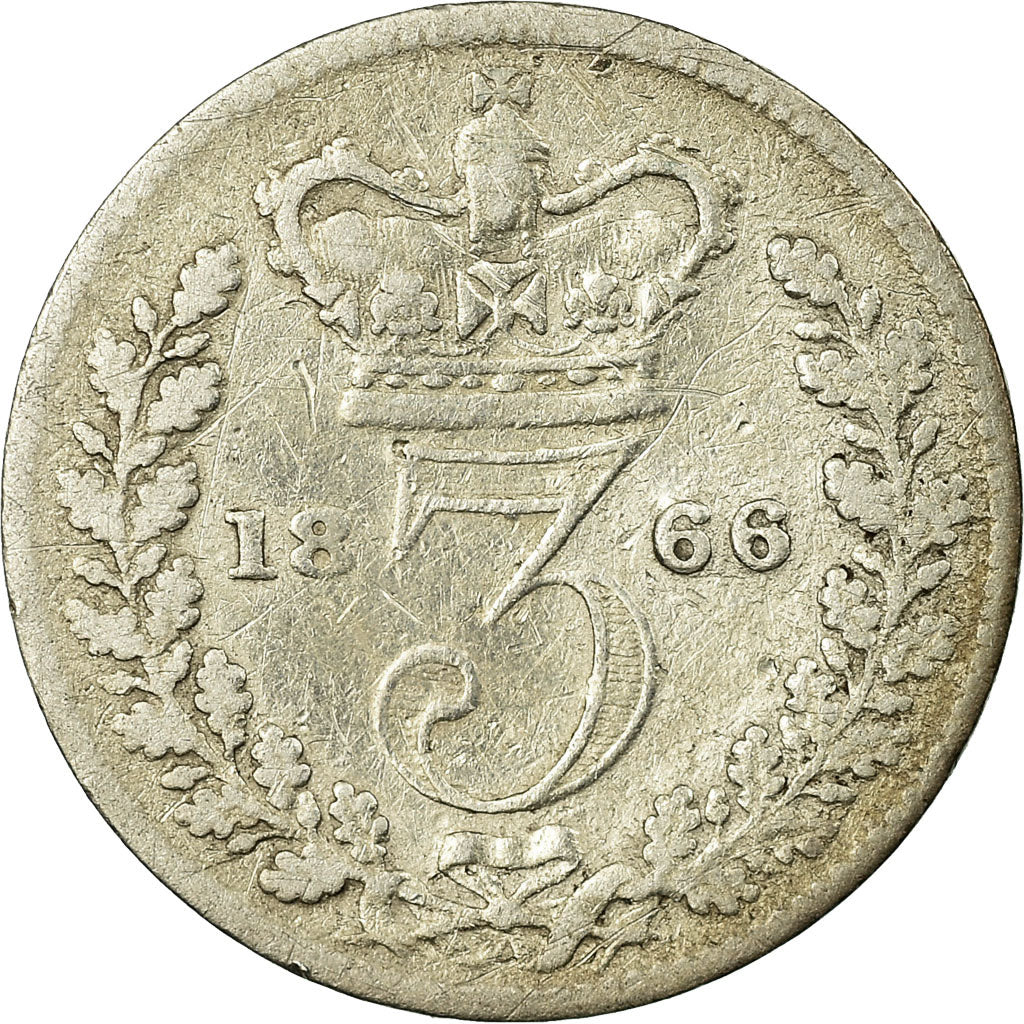 Coin, Great Britain, Victoria, 3 Pence, 1866, F(12-15), Silver, KM:730