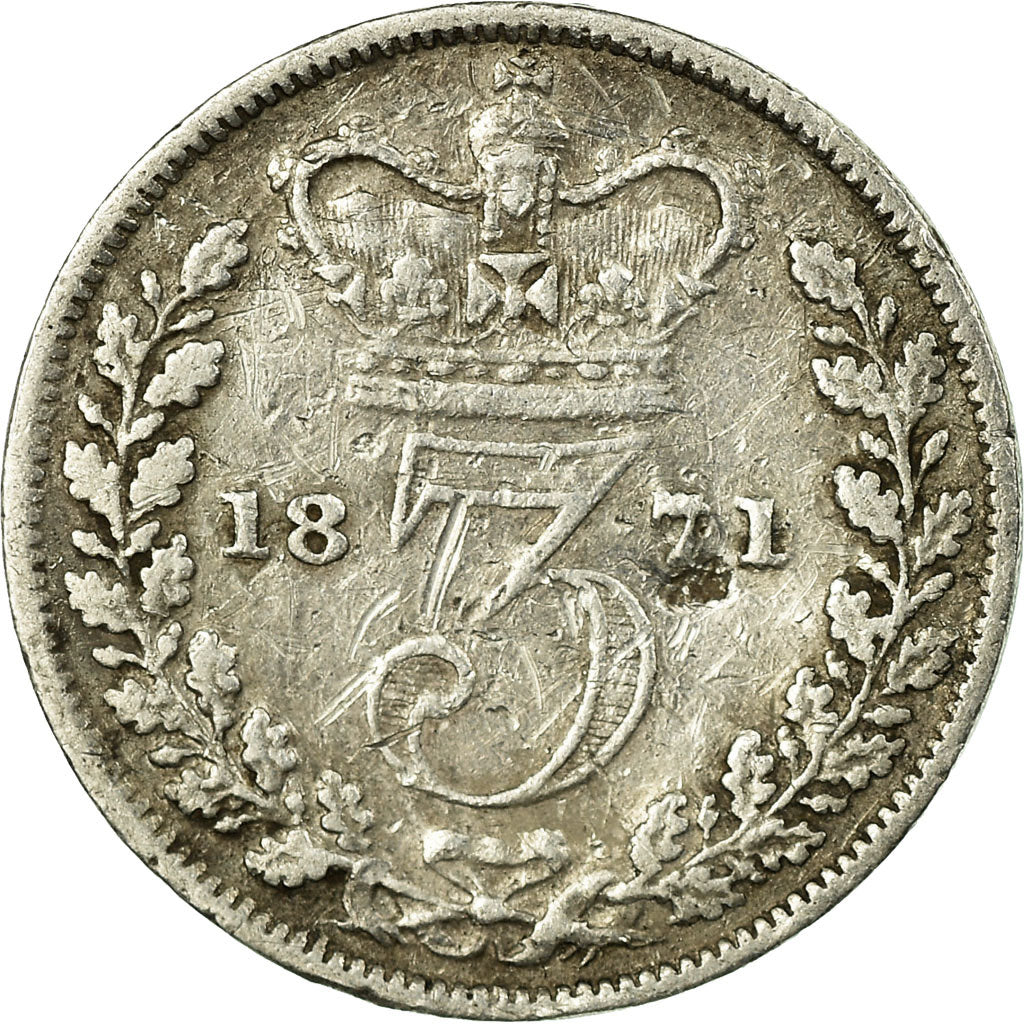Coin, Great Britain, Victoria, 3 Pence, 1871, F(12-15), Silver, KM:730