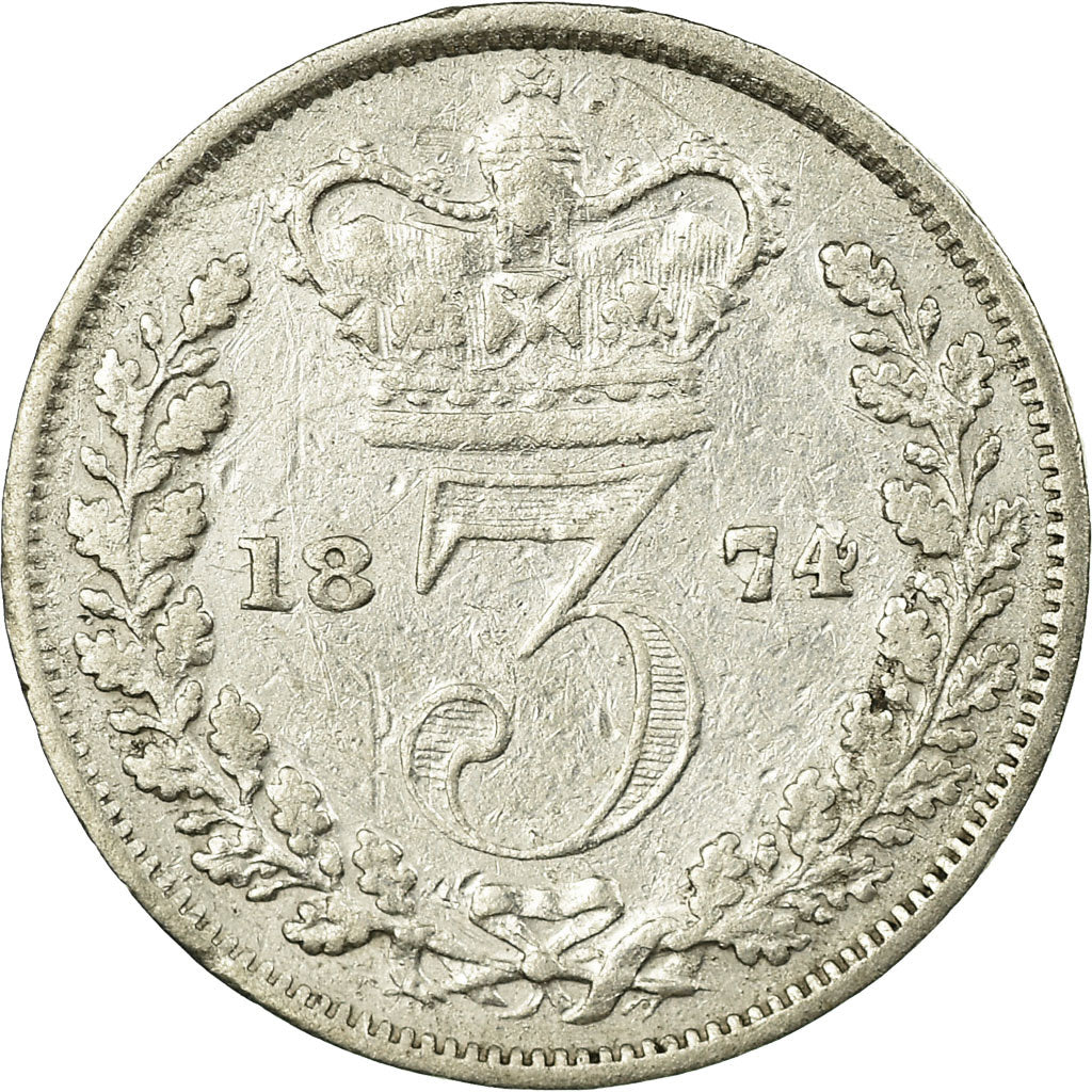 Coin, Great Britain, Victoria, 3 Pence, 1874, VF(30-35), Silver, KM:730