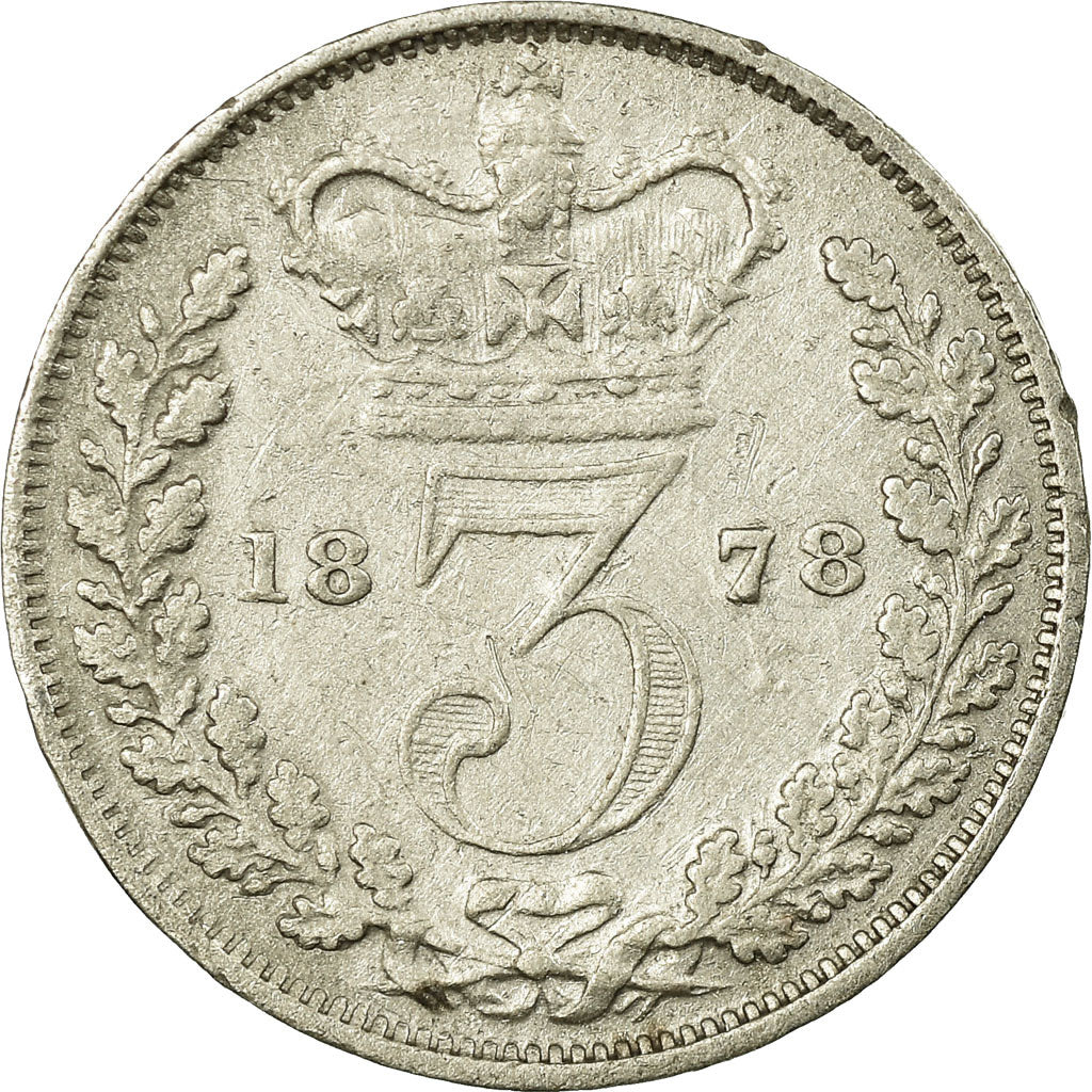 Coin, Great Britain, Victoria, 3 Pence, 1878, VF(20-25), Silver, KM:730