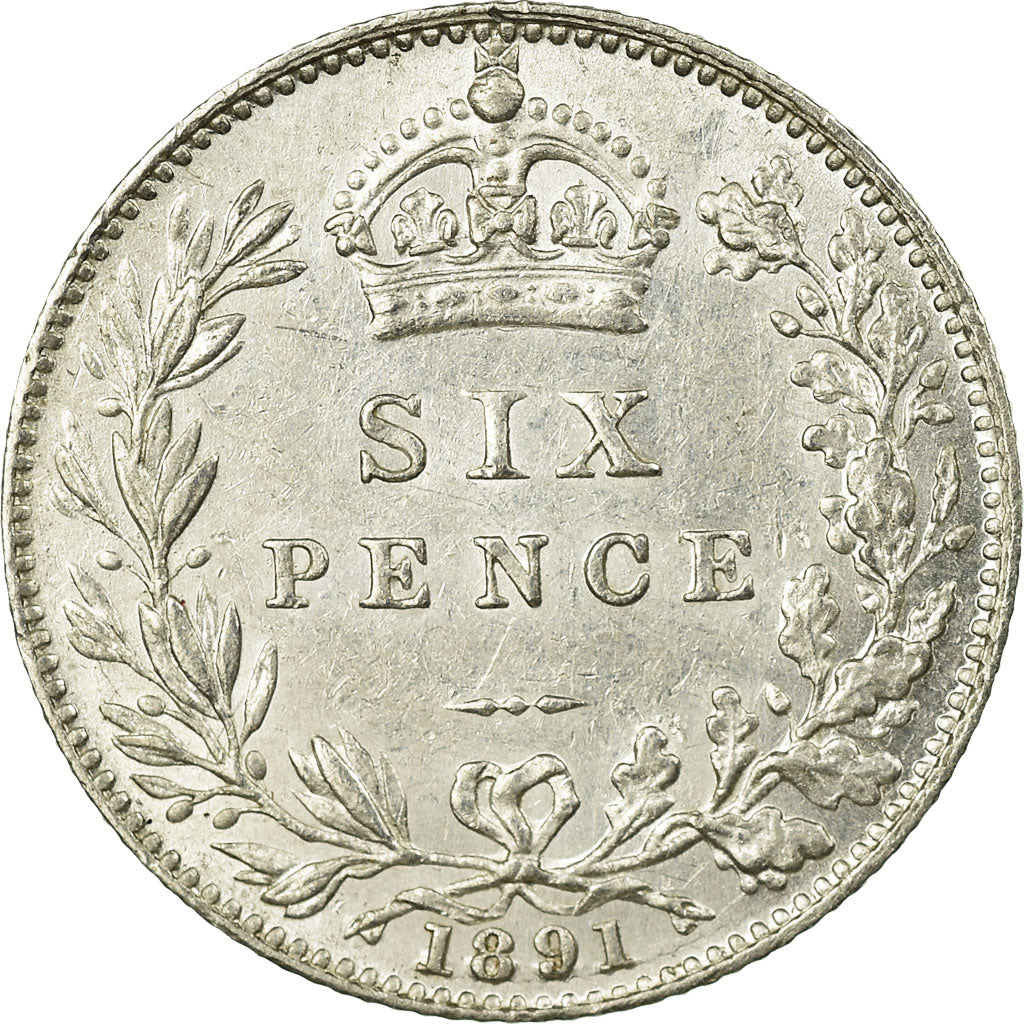 Coin, Great Britain, Victoria, 6 Pence, 1891, AU(50-53), Silver, KM:760