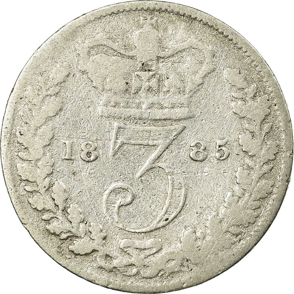 Münze, Großbritannien, Victoria, 3 Pence, 1885, SGE+, Silber, KM:730