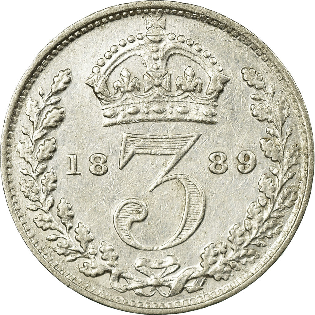Coin, Great Britain, Victoria, 3 Pence, 1889, AU(50-53), Silver, KM:758