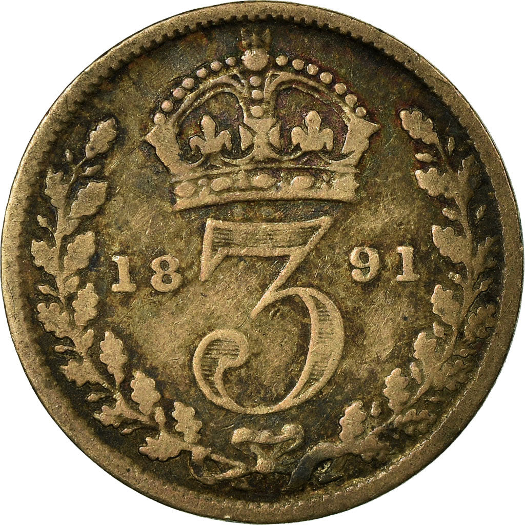 Coin, Great Britain, Victoria, 3 Pence, 1891, VF(20-25), Silver, KM:758
