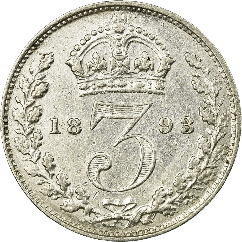 Coin, Great Britain, Victoria, 3 Pence, 1893, AU(50-53), Silver, KM:758