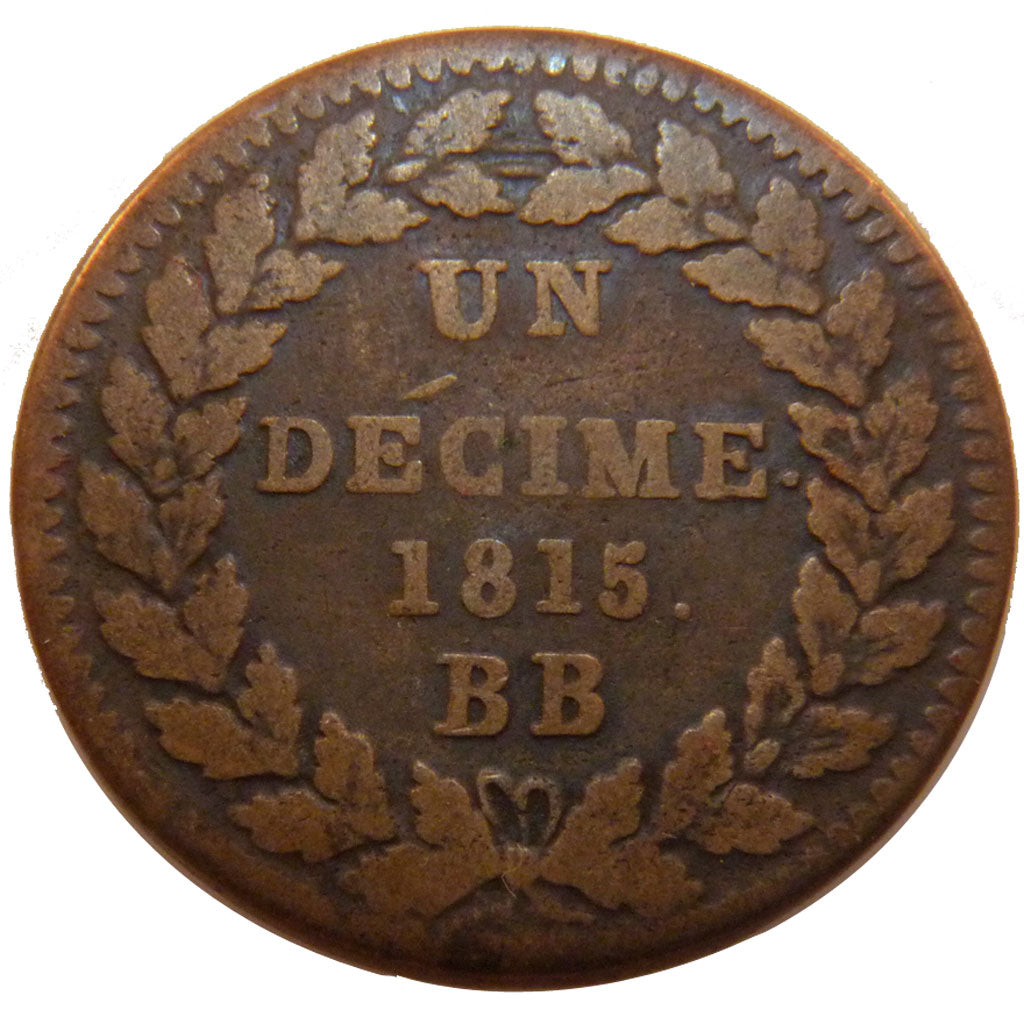 FRANCE, 1 Décime, 1815, Strasbourg, VF(20-25), Bronze, Gadoury #196c, 17.60