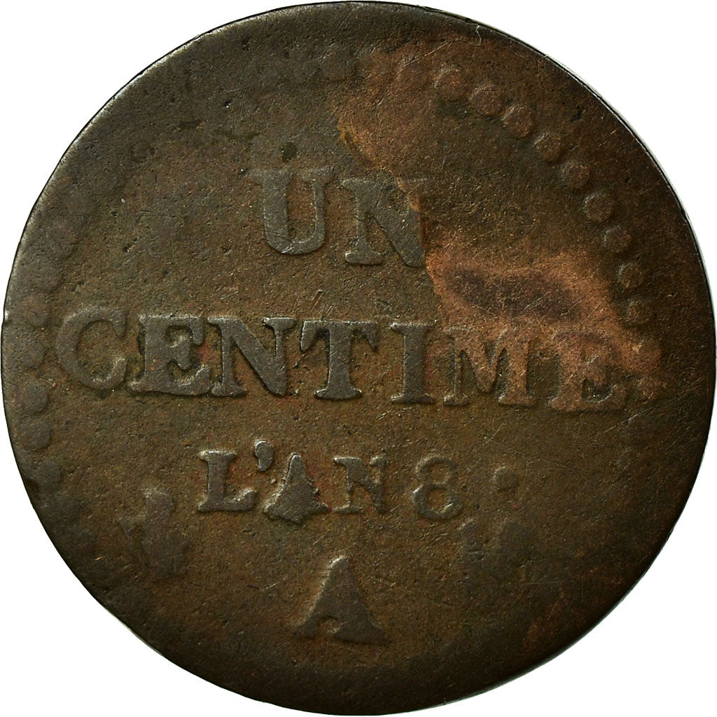 Moneta, Francia, Dupré, Centime, An 8 (1800), Paris, MB, Bronzo, KM:646