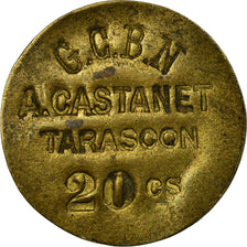 Coin, France, G.C.B.N, A. CASTANET, Tarascon, 20 Centimes, EF(40-45), Brass