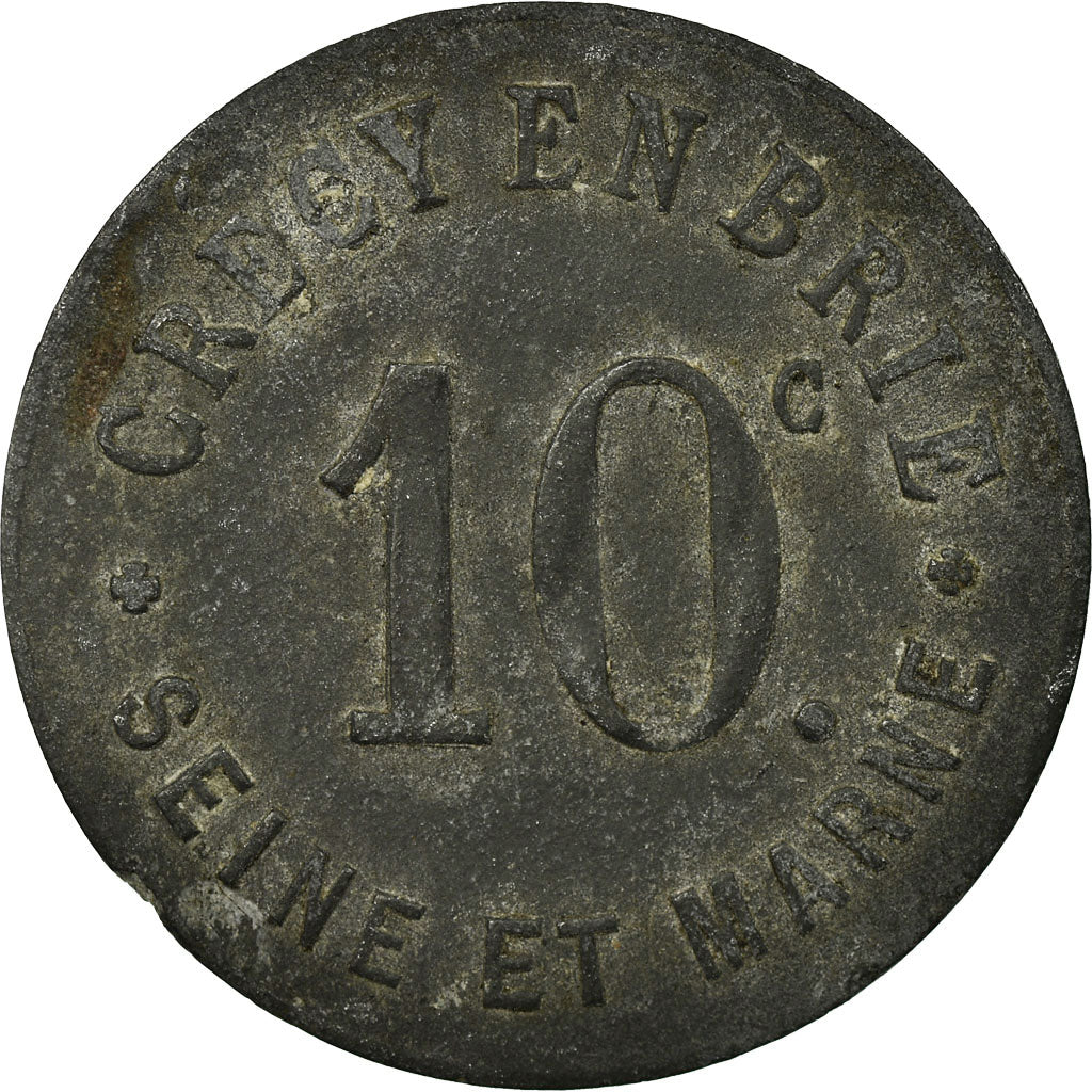 Coin, France, Crécy-en-Brie, Crécy-la-Chapelle, 10 Centimes, EF(40-45), Zinc
